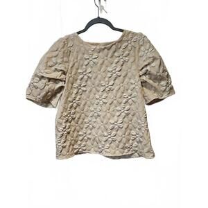 Hazel Ivory Floral Short Sleeve Keyhole Back Boho Blouse Size L